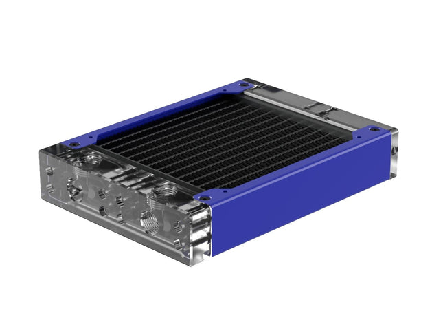 PrimoChill 120SL (30mm) EXIMO Modular Radiator, Clear Acrylic, 1x120mm, Single Fan (R-SL-A12) Available in 20+ Colors, Assembled in USA and Custom Watercooling Loop Ready - True Blue