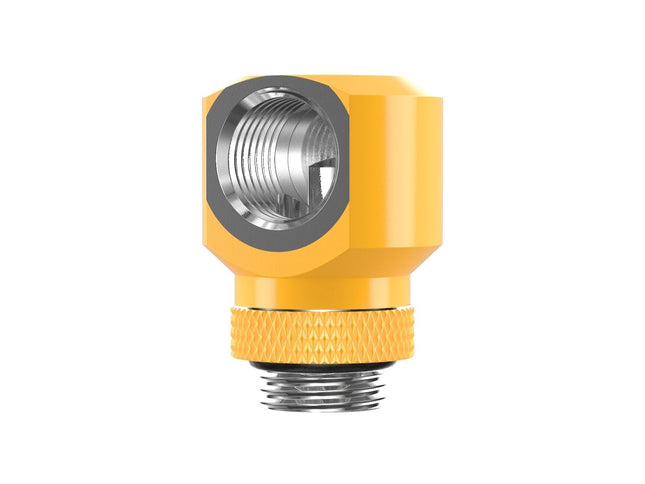 PrimoChill InterConnectSX Flat 90 Degree Rotary Fitting (FAF90) – Enhanced PC Cooling with Sleek Aesthetics - Available in 20+ Colors, Custom Watercooling Loop Ready - Yellow