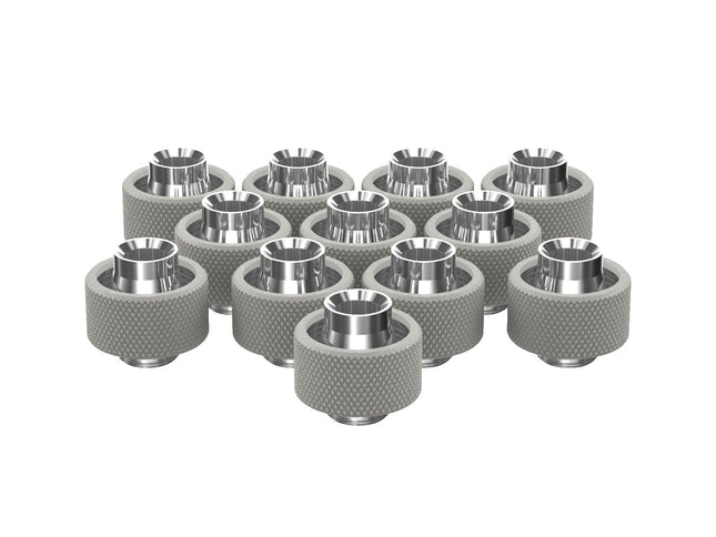 PrimoChill SecureFit SX - Premium Compression Fittings 12 Pack - For 1/2in ID x 3/4in OD Flexible Tubing (F-SFSX34-12) - Available in 20+ Colors, Custom Watercooling Loop Ready - TX Matte Silver