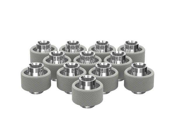 PrimoChill SecureFit SX - Premium Compression Fittings 12 Pack - For 1/2in ID x 3/4in OD Flexible Tubing (F-SFSX34-12) - Available in 20+ Colors, Custom Watercooling Loop Ready - TX Matte Silver