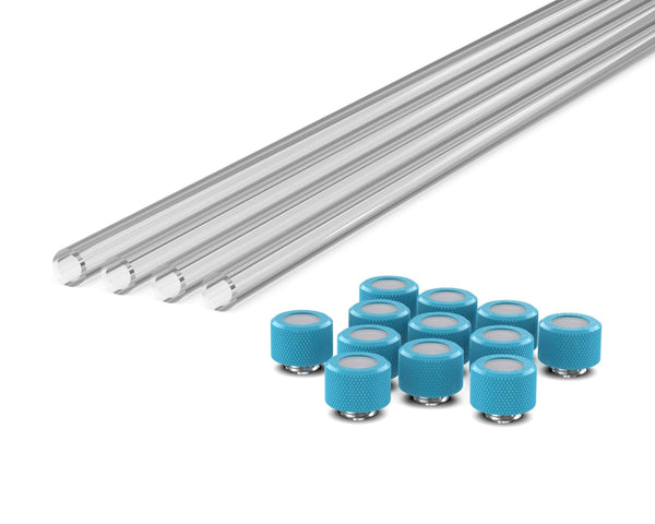 PrimoChill (Basic Kit) 4x 14mm Acrylic/PMMA Tubes, 12x Metric SX Fittings - Sky Blue