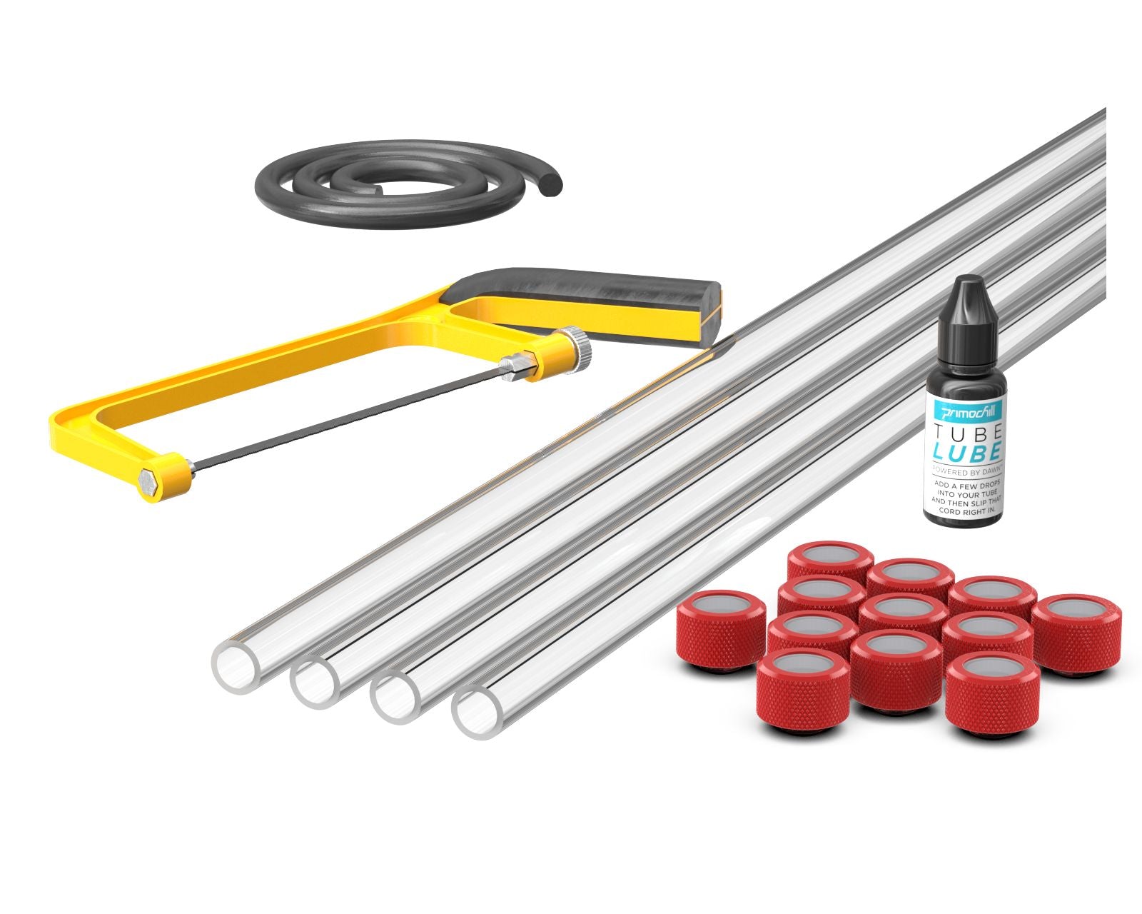 PrimoChill (Professional Kit) 4x 16mm Acrylic/PMMA Tubes, 12x Metrix SX Fitting, Bending Cord and Cutting Tool - Razor Red