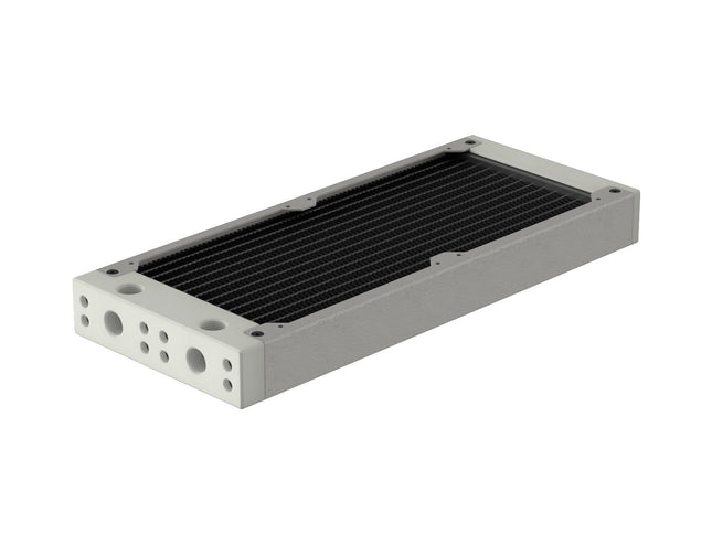 PrimoChill 240SL (30mm) EXIMO Modular Radiator, White POM, 2x120mm, Dual Fan (R-SL-W24) Available in 20+ Colors, Assembled in USA and Custom Watercooling Loop Ready - TX Matte Silver