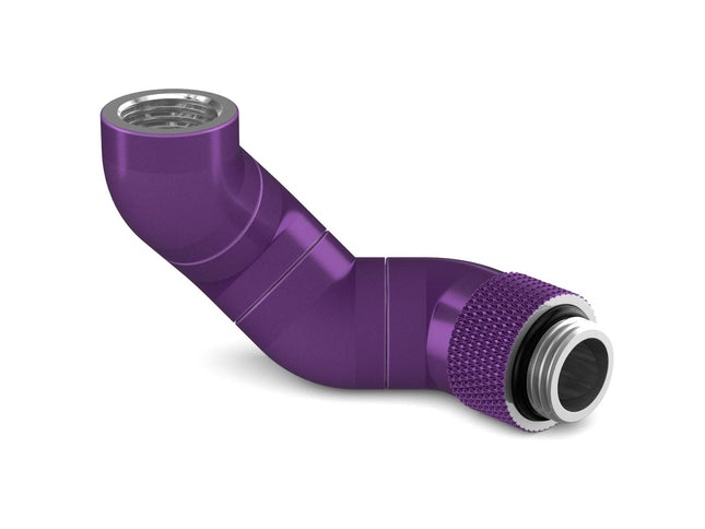 PrimoChill Male to Female G 1/4in. 180 Degree SX Triple Rotary Elbow Fitting - Candy Purple