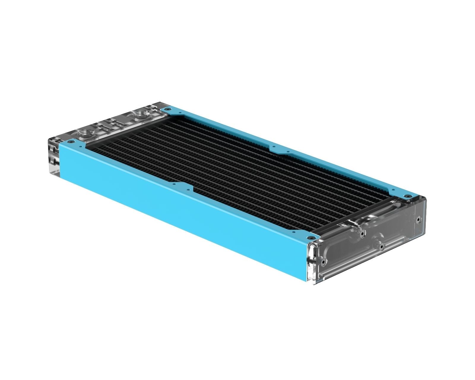 PrimoChill 240SL (30mm) EXIMO Modular Radiator, Clear Acrylic, 2x120mm, Dual Fan (R-SL-A24) Available in 20+ Colors, Assembled in USA and Custom Watercooling Loop Ready - Sky Blue