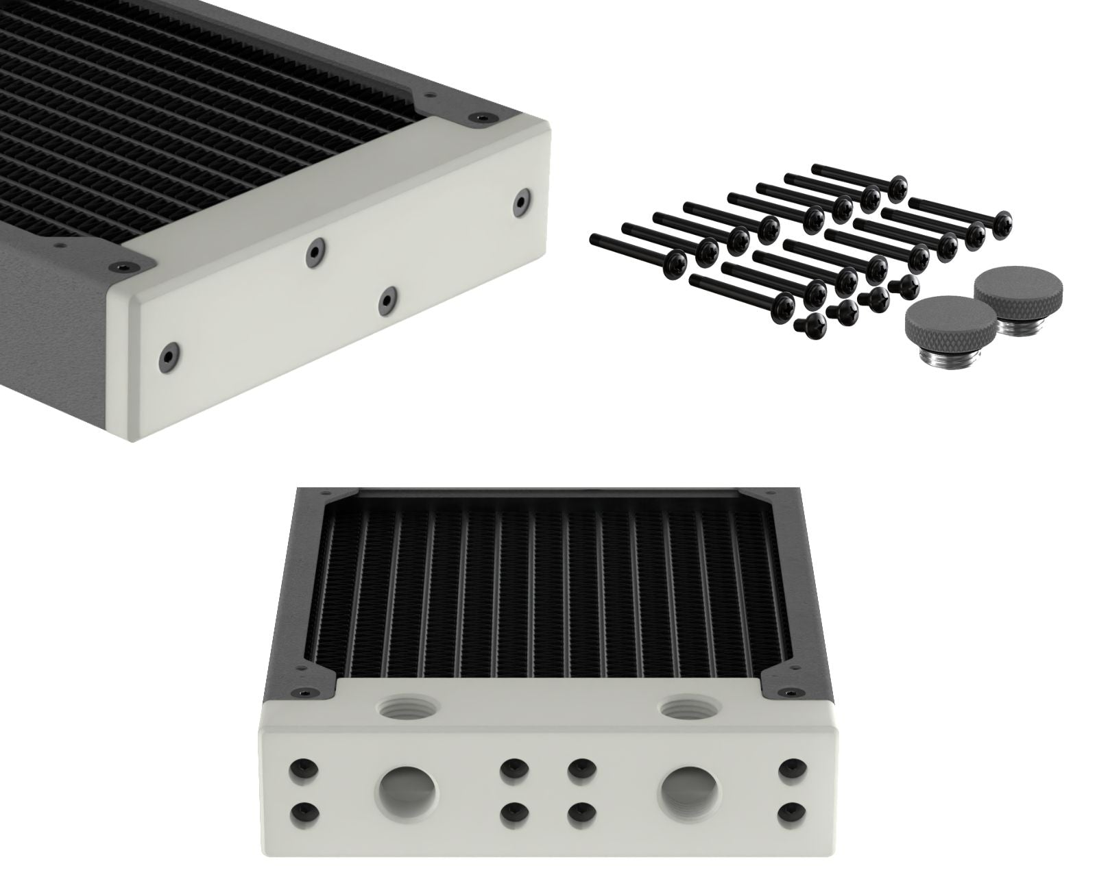 PrimoChill 480SL (30mm) EXIMO Modular Radiator, White POM, 4x120mm, Quad Fan (R-SL-W48) Available in 20+ Colors, Assembled in USA and Custom Watercooling Loop Ready - TX Matte Gun Metal