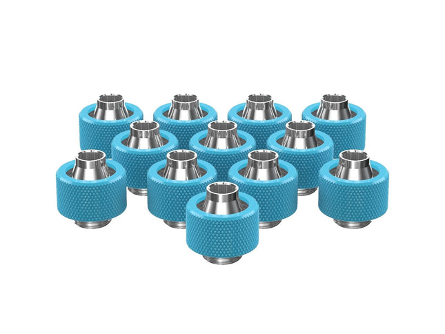 PrimoChill SecureFit SX - Premium Compression Fitting For 3/8in ID x 5/8in OD Flexible Tubing 12 Pack (F-SFSX58-12) - Available in 20+ Colors, Custom Watercooling Loop Ready - Sky Blue