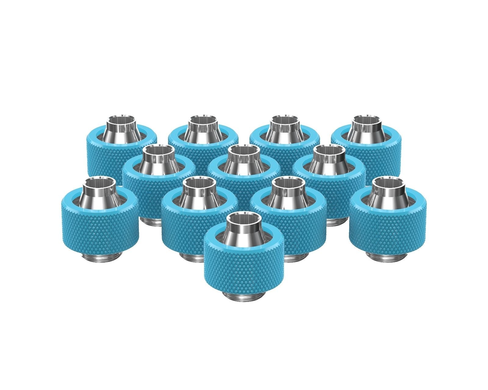 PrimoChill SecureFit SX - Premium Compression Fitting For 3/8in ID x 5/8in OD Flexible Tubing 12 Pack (F-SFSX58-12) - Available in 20+ Colors, Custom Watercooling Loop Ready - Sky Blue