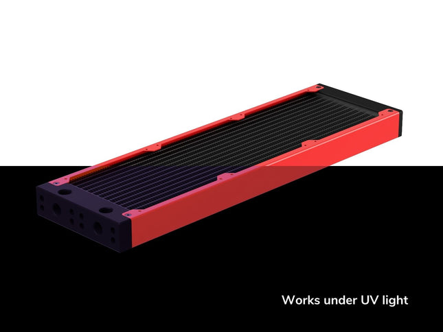 PrimoChill 360SL (30mm) EXIMO Modular Radiator, Black POM, 3x120mm, Triple Fan (R-SL-BK36) Available in 20+ Colors, Assembled in USA and Custom Watercooling Loop Ready - UV Red