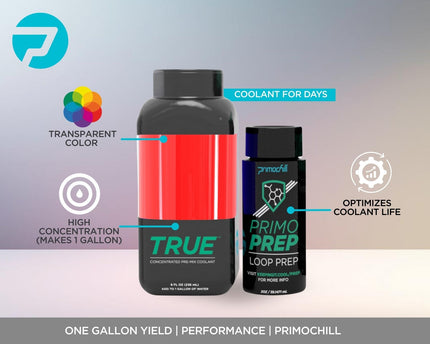 PrimoChill True - Computer WaterCooling Coolant, Concentrate, Low-Conductive, Transparent, Full Protection, PrimoPrep Included, Proudly Made in the USA (Yields a Gallon of Coolant) - Red