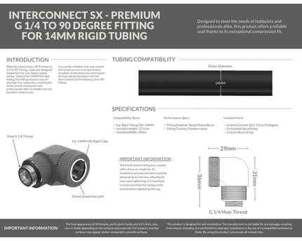 PrimoChill InterConnect SX Premium G1/4 to 90 Degree Adapter Fitting for 14MM Rigid Tubing (FA-G9014) - TX Matte Gun Metal