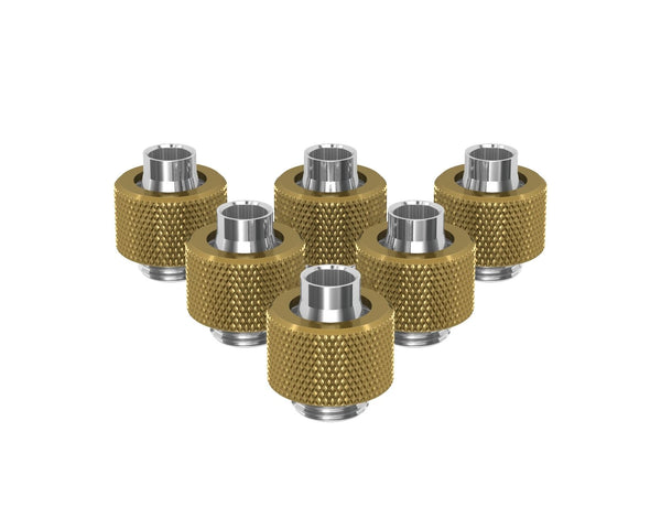 PrimoChill SecureFit SX - Premium Compression Fitting For 3/8in ID x 1/2in OD Flexible Tubing 6 Pack (F-SFSX12-6) - Available in 20+ Colors, Custom Watercooling Loop Ready - PrimoChill - KEEPING IT COOL Candy Gold