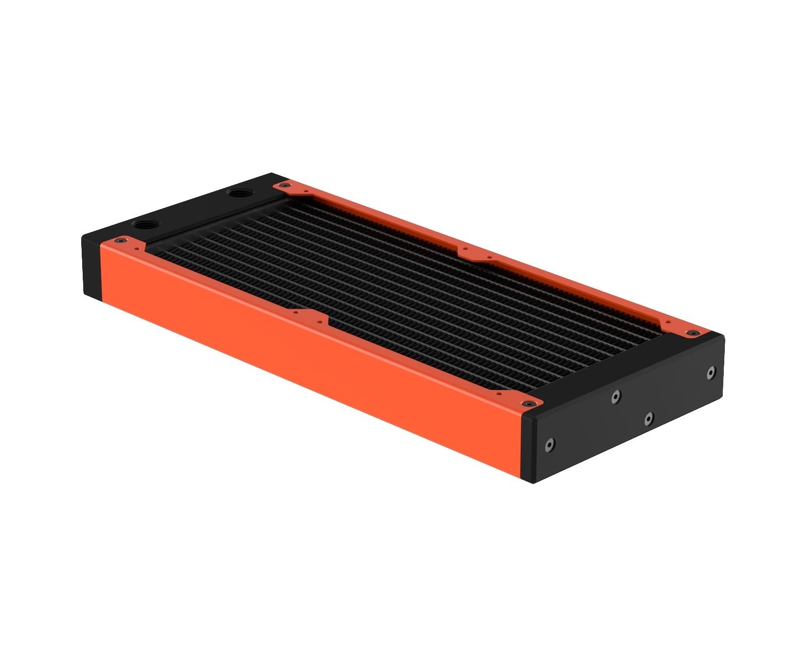 PrimoChill 240SL (30mm) EXIMO Modular Radiator, Black POM, 2x120mm, Dual Fan (R-SL-BK24) Available in 20+ Colors, Assembled in USA and Custom Watercooling Loop Ready - UV Orange