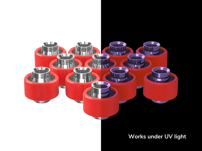 PrimoChill SecureFit SX - Premium Compression Fittings 12 Pack - For 1/2in ID x 3/4in OD Flexible Tubing (F-SFSX34-12) - Available in 20+ Colors, Custom Watercooling Loop Ready - UV Red