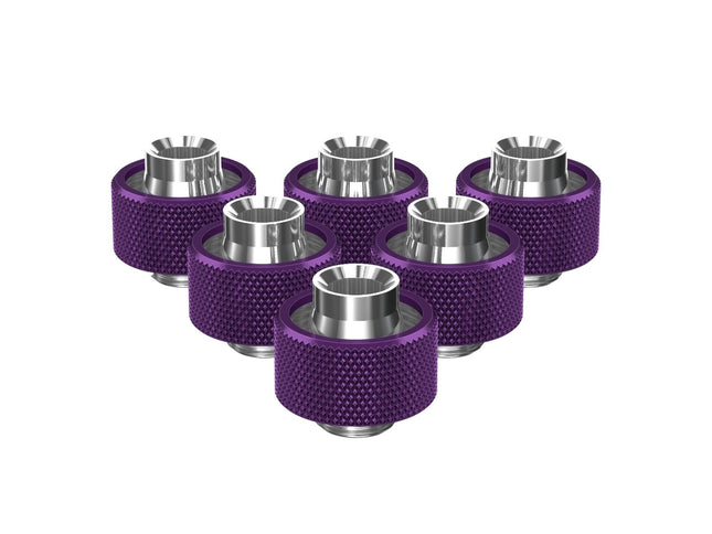 PrimoChill SecureFit SX - Premium Compression Fittings 6 Pack - For 1/2in ID x 3/4in OD Flexible Tubing (F-SFSX34-6) - Available in 20+ Colors, Custom Watercooling Loop Ready - Candy Purple