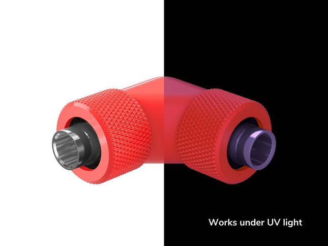 PrimoChill SecureFit SX - Premium 90 Degree Compression Fitting Set For 3/8in ID x 1/2in OD Flexible Tubing (F-SFSX1290) - Available in 20+ Colors, Custom Watercooling Loop Ready - UV Red