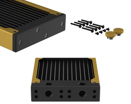 PrimoChill 240SL (30mm) EXIMO Modular Radiator, Black POM, 2x120mm, Dual Fan (R-SL-BK24) Available in 20+ Colors, Assembled in USA and Custom Watercooling Loop Ready - Gold