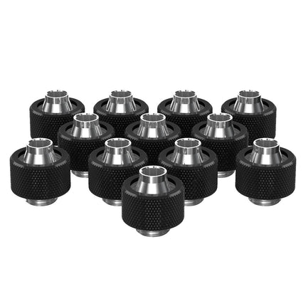 PrimoChill SecureFit SX - Premium Compression Fitting For 7/16in ID x 5/8in OD Flexible Tubing 12 Pack (F-SFSX758-12) - Available in 20+ Colors, Custom Watercooling Loop Ready - Satin Black