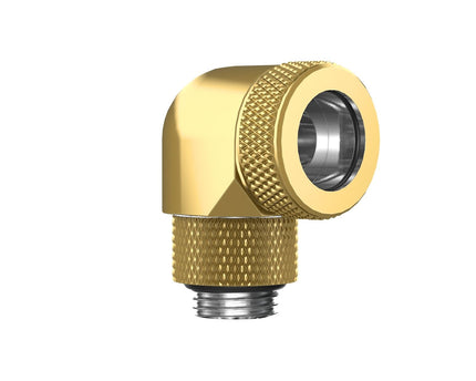 PrimoChill InterConnect SX Premium G1/4 to 90 Degree Adapter Fitting for 14MM Rigid Tubing (FA-G9014) - Candy Gold