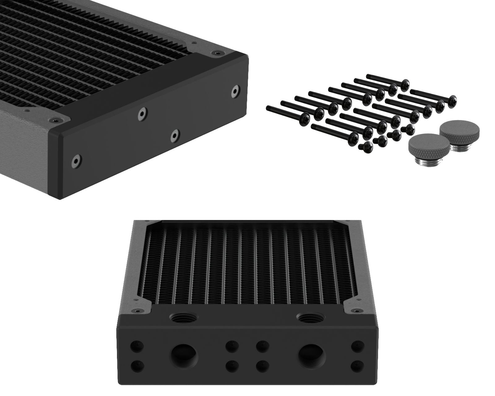 PrimoChill 480SL (30mm) EXIMO Modular Radiator, Black POM, 4x120mm, Quad Fan (R-SL-BK48) Available in 20+ Colors, Assembled in USA and Custom Watercooling Loop Ready - TX Matte Gun Metal