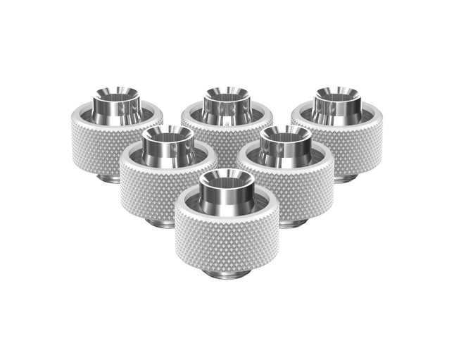 PrimoChill SecureFit SX - Premium Compression Fittings 6 Pack - For 1/2in ID x 3/4in OD Flexible Tubing (F-SFSX34-6) - Available in 20+ Colors, Custom Watercooling Loop Ready - Sky White