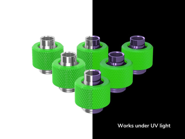 PrimoChill SecureFit SX - Premium Compression Fitting For 3/8in ID x 1/2in OD Flexible Tubing 6 Pack (F-SFSX12-6) - Available in 20+ Colors, Custom Watercooling Loop Ready - UV Green