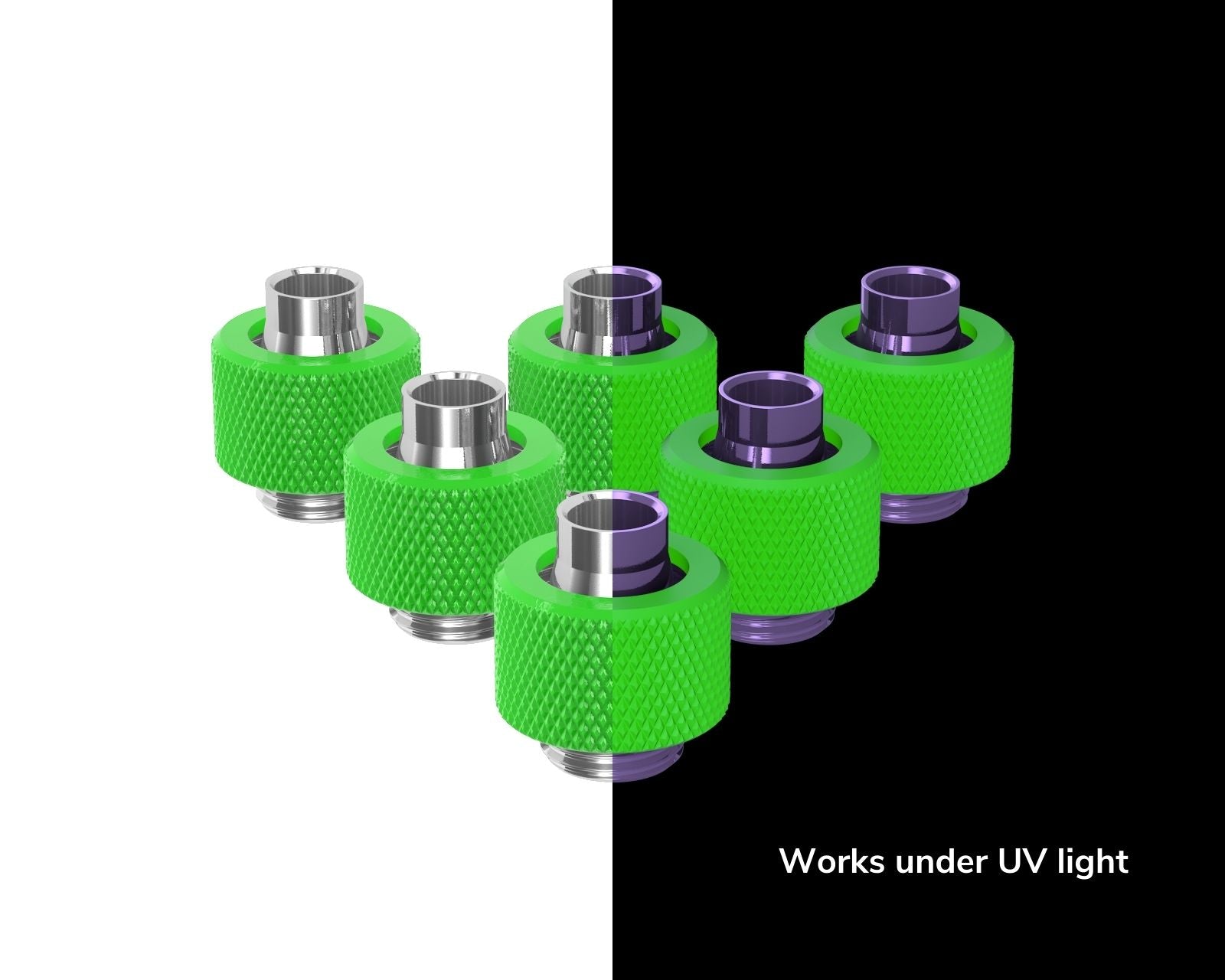 PrimoChill SecureFit SX - Premium Compression Fitting For 3/8in ID x 1/2in OD Flexible Tubing 6 Pack (F-SFSX12-6) - Available in 20+ Colors, Custom Watercooling Loop Ready - UV Green