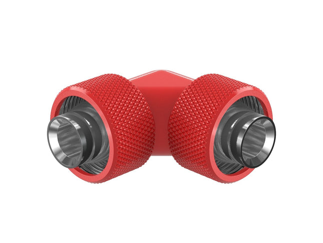 PrimoChill SecureFit SX - Premium 90 Degree Compression Fitting Set For 1/2in ID x 3/4in OD Flexible Tubing (F-SFSX3490) - Available in 20+ Colors, Custom Watercooling Loop Ready - Razor Red
