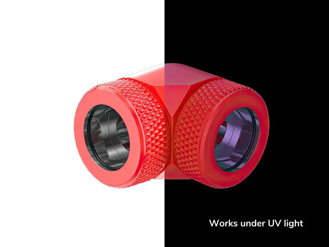PrimoChill InterConnect SX Premium 90 Degree Elbow Adapter Fitting For 16MM Rigid Tubing (FA-9016) - UV Red
