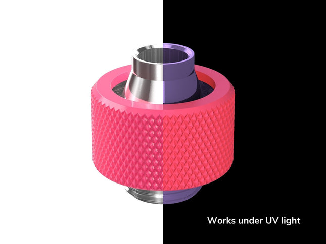 PrimoChill SecureFit SX - Premium Compression Fitting For 3/8in ID x 5/8in OD Flexible Tubing (F-SFSX58) - Available in 20+ Colors, Custom Watercooling Loop Ready - UV Pink