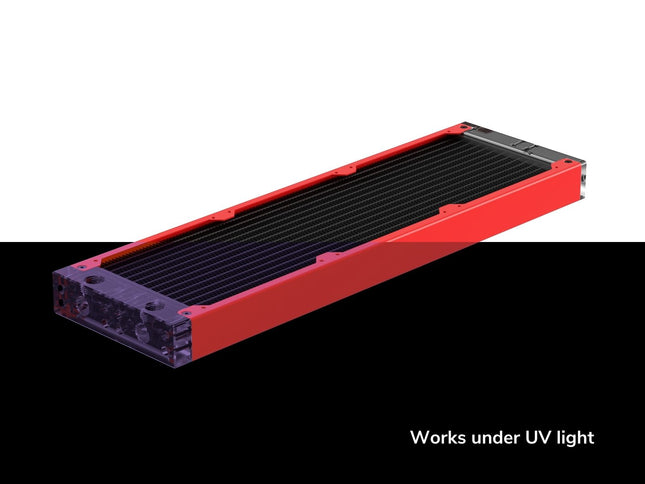 PrimoChill 360SL (30mm) EXIMO Modular Radiator, Clear Acrylic, 3x120mm, Triple Fan (R-SL-A36) Available in 20+ Colors, Assembled in USA and Custom Watercooling Loop Ready - UV Red