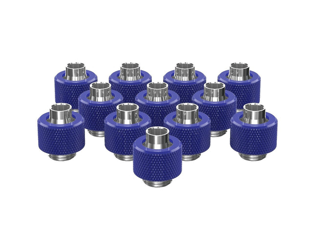 PrimoChill SecureFit SX - Premium Compression Fitting For 3/8in ID x 1/2in OD Flexible Tubing 12 Pack (F-SFSX12-12) - Available in 20+ Colors, Custom Watercooling Loop Ready - True Blue