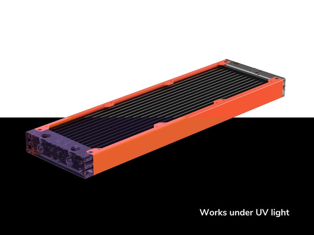 PrimoChill 360SL (30mm) EXIMO Modular Radiator, Clear Acrylic, 3x120mm, Triple Fan (R-SL-A36) Available in 20+ Colors, Assembled in USA and Custom Watercooling Loop Ready - UV Orange