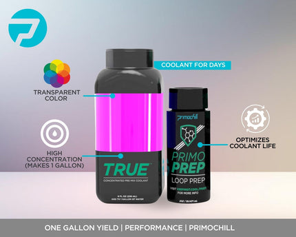 PrimoChill True - Computer WaterCooling Coolant, Concentrate, Low-Conductive, Transparent, Full Protection, PrimoPrep Included, Proudly Made in the USA (Yields a Gallon of Coolant) - UV Pink