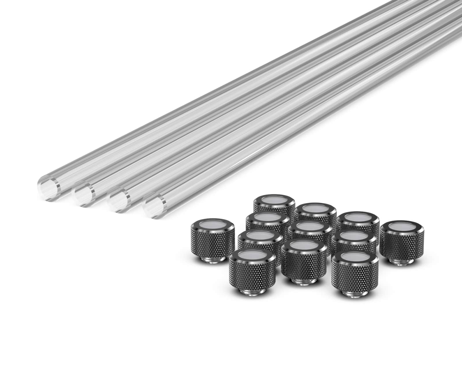 PrimoChill (Basic Kit) 4x 14mm Acrylic/PMMA Tubes, 12x Metric SX Fittings - Dark Nickel