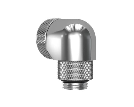 PrimoChill InterConnect SX Premium G1/4 to 90 Degree Adapter Fitting for 14MM Rigid Tubing (FA-G9014) - Silver Nickel