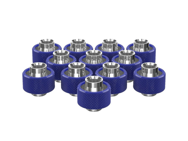PrimoChill SecureFit SX - Premium Compression Fittings 12 Pack - For 1/2in ID x 3/4in OD Flexible Tubing (F-SFSX34-12) - Available in 20+ Colors, Custom Watercooling Loop Ready - True Blue