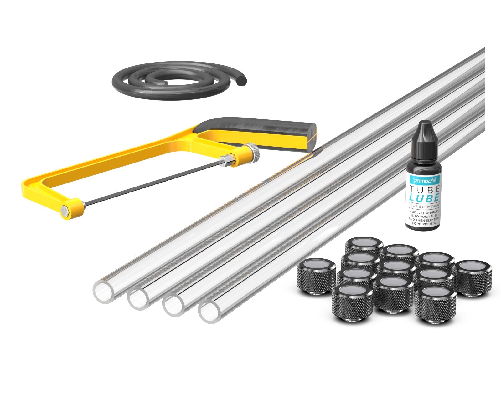 PrimoChill (Professional Kit) 4x 16mm Acrylic/PMMA Tubes, 12x Metrix SX Fitting, Bending Cord and Cutting Tool - Dark Nickel