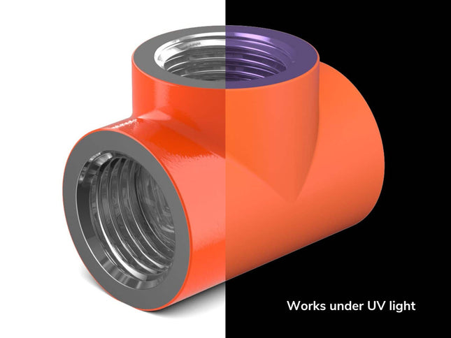 PrimoChill G 1/4in. Inline 3-Way SX Female T Adapter - UV Orange