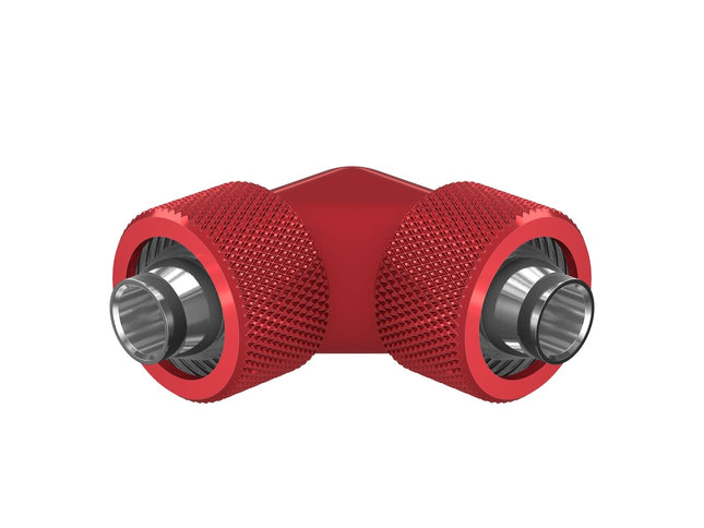 PrimoChill SecureFit SX - Premium 90 Degree Compression Fitting Set For 3/8in ID x 5/8in OD Flexible Tubing (F-SFSX5890) - Available in 20+ Colors, Custom Watercooling Loop Ready - Candy Red