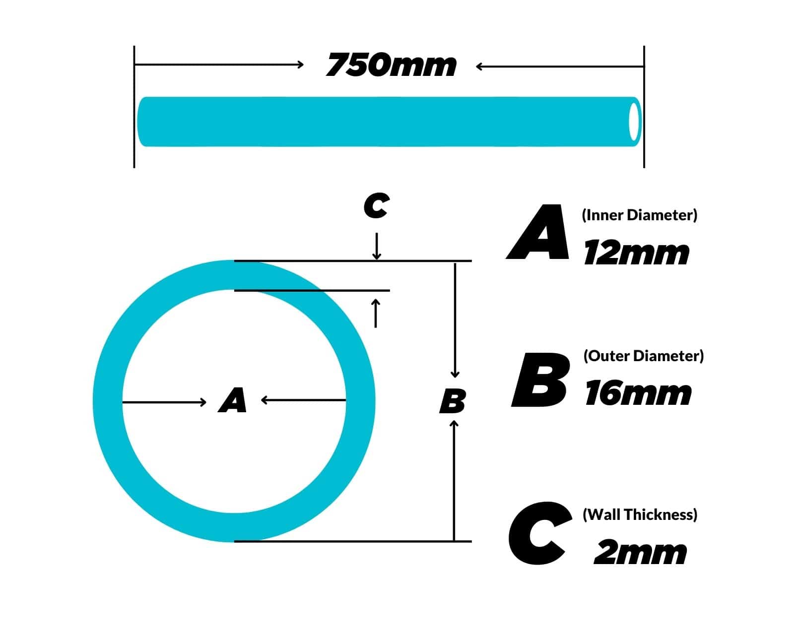 PrimoChill 12mm ID x 16mm OD Rigid Acrylic Tube – 4 x 750mm - Clear