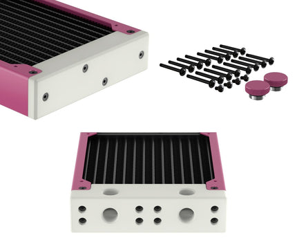 PrimoChill 480SL (30mm) EXIMO Modular Radiator, White POM, 4x120mm, Quad Fan (R-SL-W48) Available in 20+ Colors, Assembled in USA and Custom Watercooling Loop Ready - Magenta