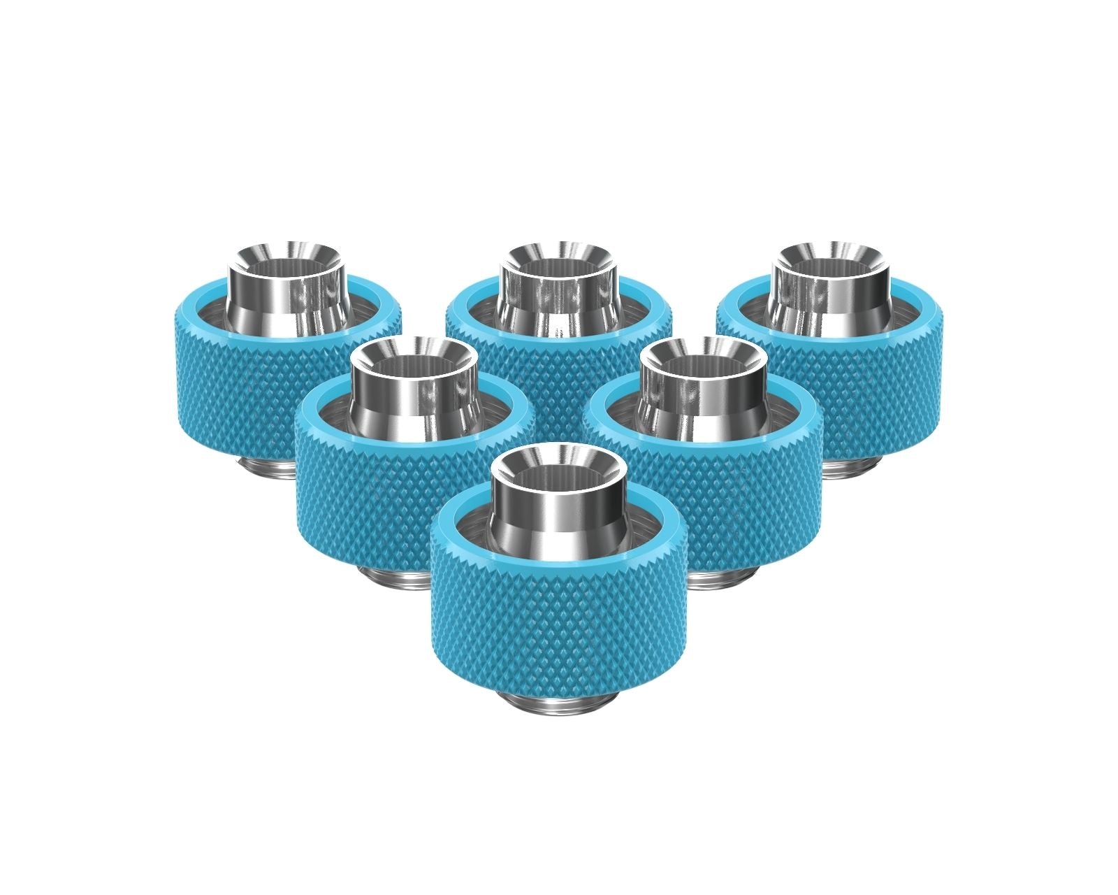 PrimoChill SecureFit SX - Premium Compression Fittings 6 Pack - For 1/2in ID x 3/4in OD Flexible Tubing (F-SFSX34-6) - Available in 20+ Colors, Custom Watercooling Loop Ready - Sky Blue