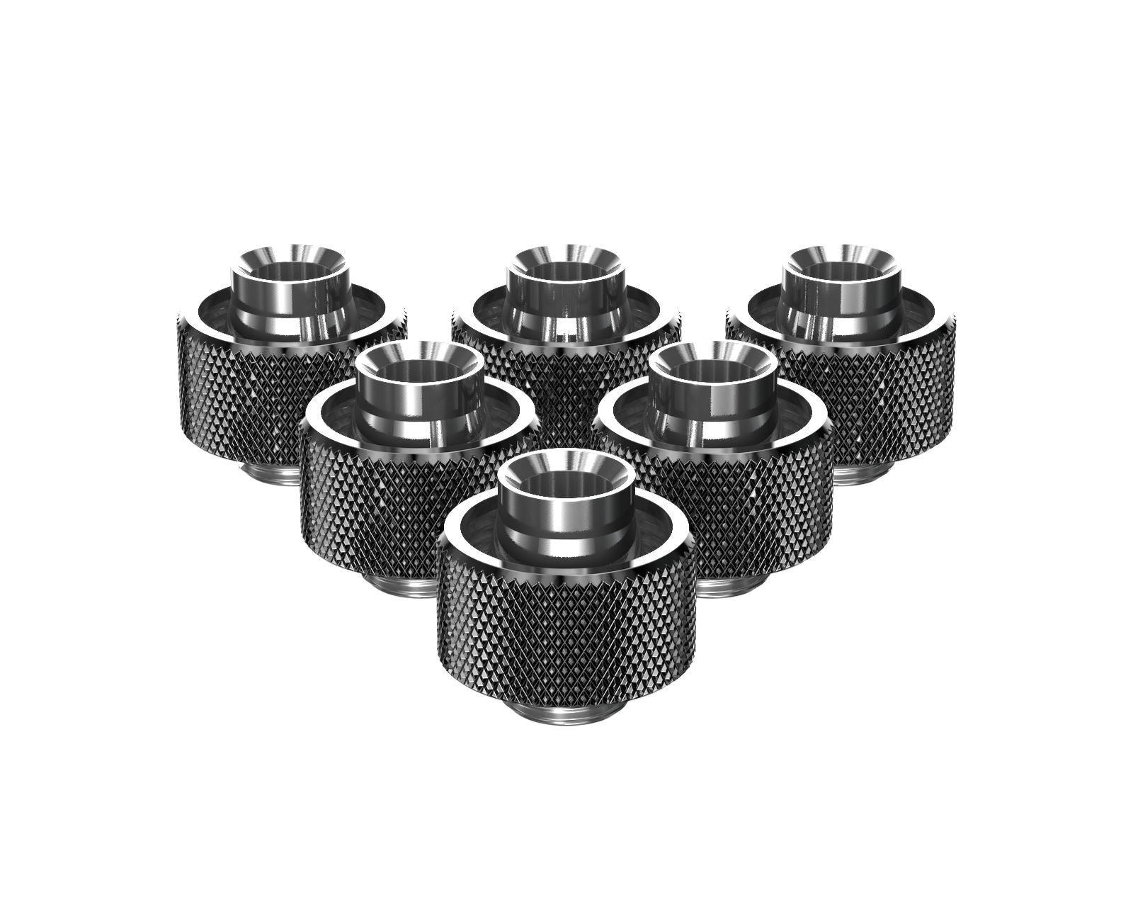 PrimoChill SecureFit SX - Premium Compression Fittings 6 Pack - For 1/2in ID x 3/4in OD Flexible Tubing (F-SFSX34-6) - Available in 20+ Colors, Custom Watercooling Loop Ready - Dark Nickel