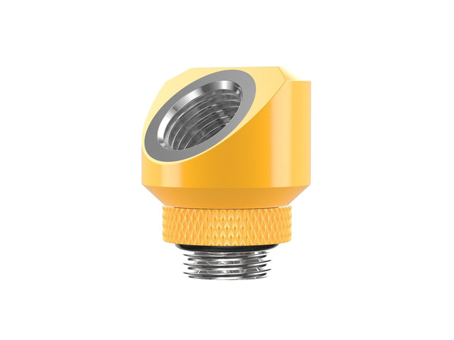 PrimoChill InterConnectSX Flat 45 Degree Rotary Fitting (FAF45) – Enhanced PC Cooling with Sleek Aesthetics - Available in 20+ Colors, Custom Watercooling Loop Ready - Yellow