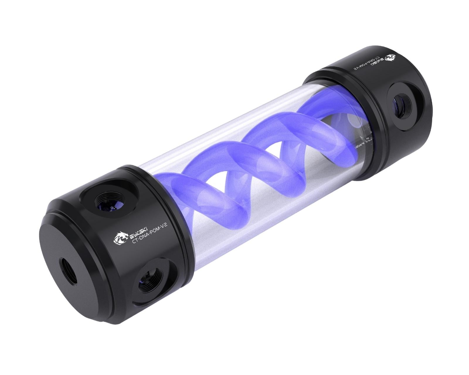 Bykski 50mm Cylindrical DNA Reservoir - Black POM - 190mm w/LED strip (CT-DNA-POM-V2-190) - Purple