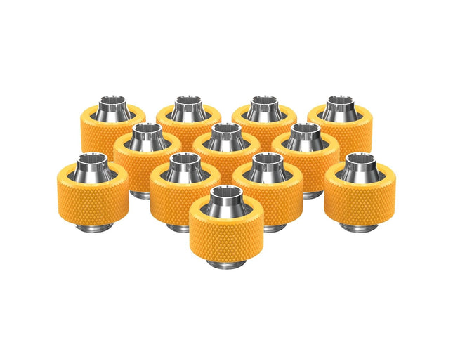 PrimoChill SecureFit SX - Premium Compression Fitting For 7/16in ID x 5/8in OD Flexible Tubing 12 Pack (F-SFSX758-12) - Available in 20+ Colors, Custom Watercooling Loop Ready - Yellow