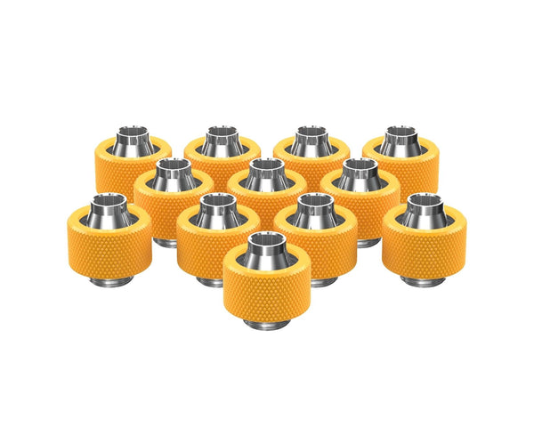 PrimoChill SecureFit SX - Premium Compression Fitting For 7/16in ID x 5/8in OD Flexible Tubing 12 Pack (F-SFSX758-12) - Available in 20+ Colors, Custom Watercooling Loop Ready - PrimoChill - KEEPING IT COOL Yellow