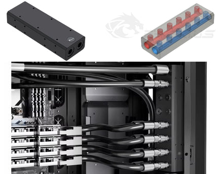 Bykski Durable Multi‑Port Parallel Workstation/Server Distribution Block, available in four sizes – Black POM (B-L2-BM-X-V2) - 8 Channels