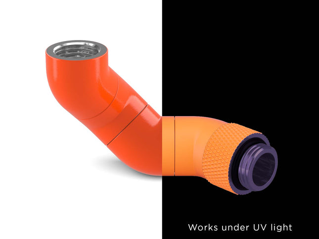 PrimoChill Male to Female G 1/4in. 180 Degree SX Triple Rotary Elbow Fitting - UV Orange